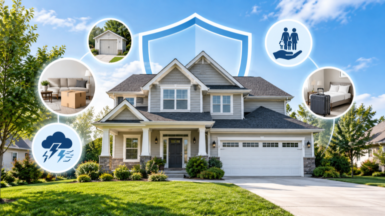 Homeowners insurance coverage illustrated with a protected house